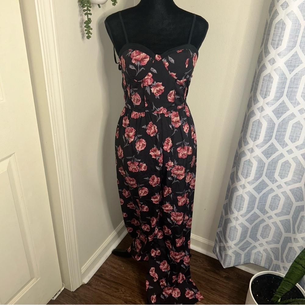 Band of gypsies floral pattern jumpsuit in black